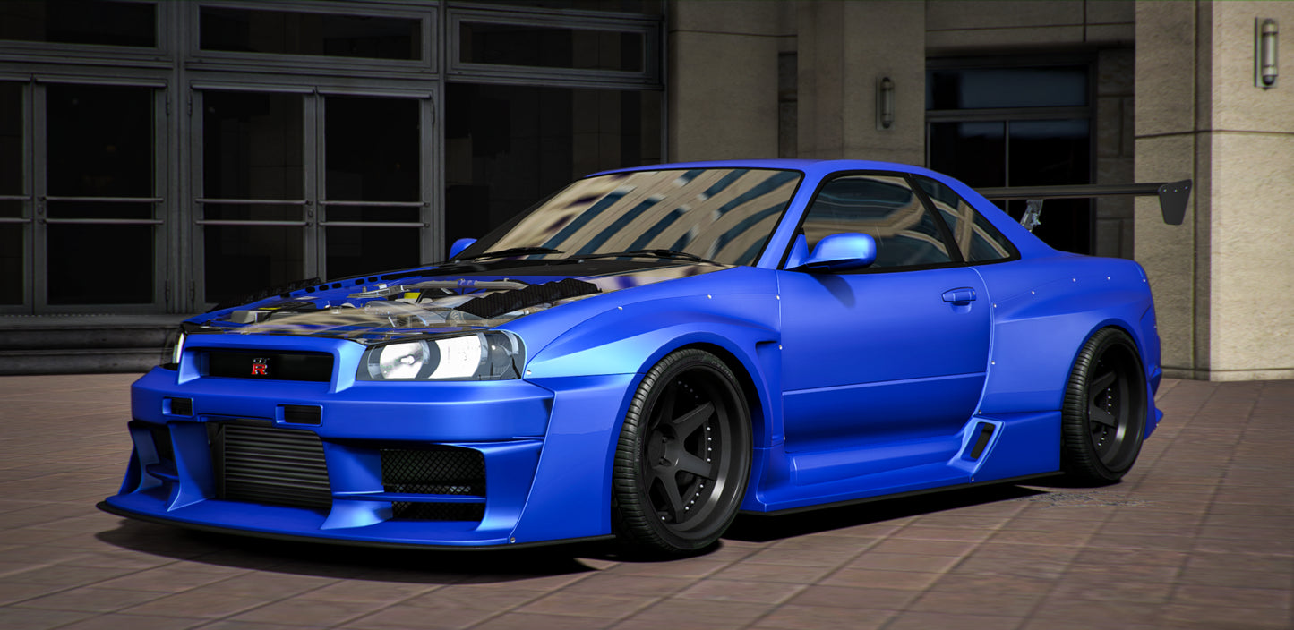 Nissan Skyline R34 Widebody With Glass Hood Props