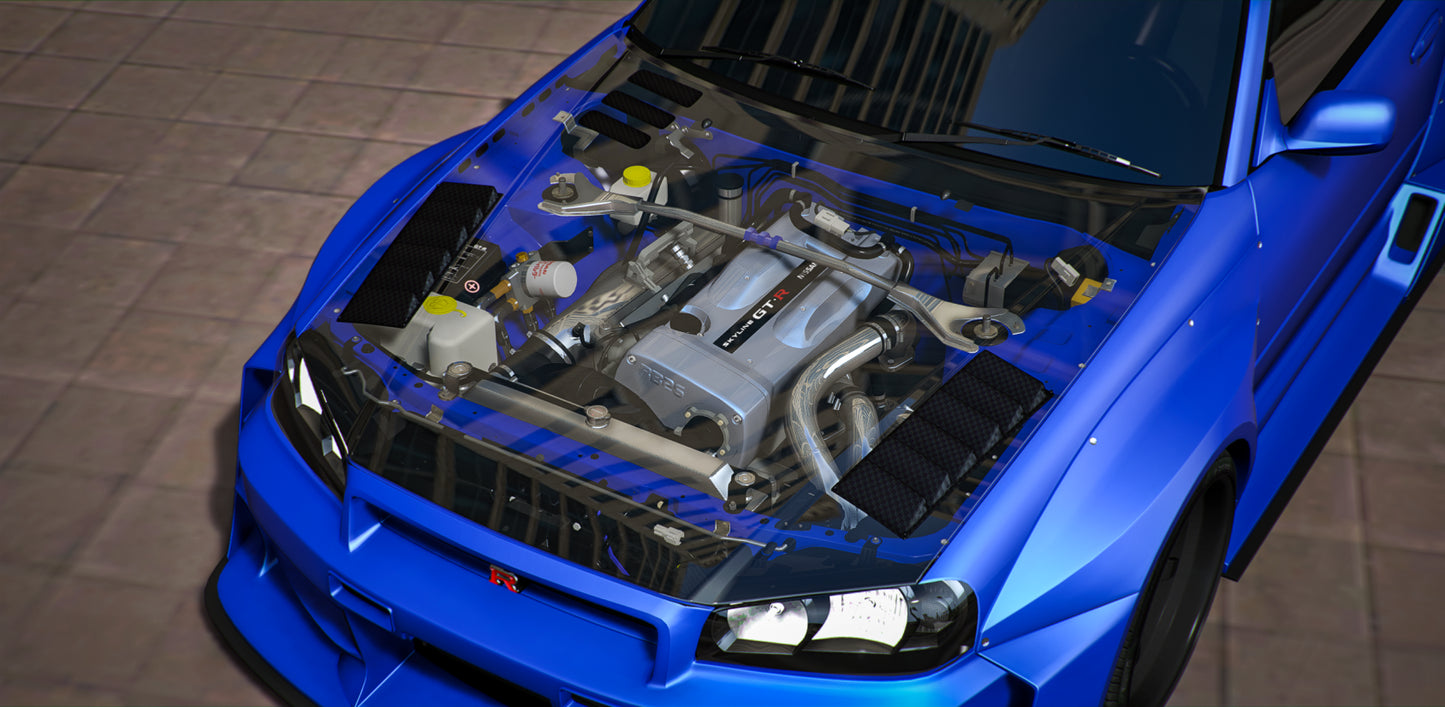 Nissan Skyline R34 Widebody With Glass Hood Props