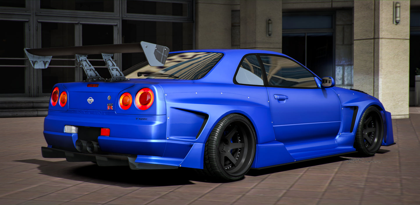 Nissan Skyline R34 Widebody With Glass Hood Props