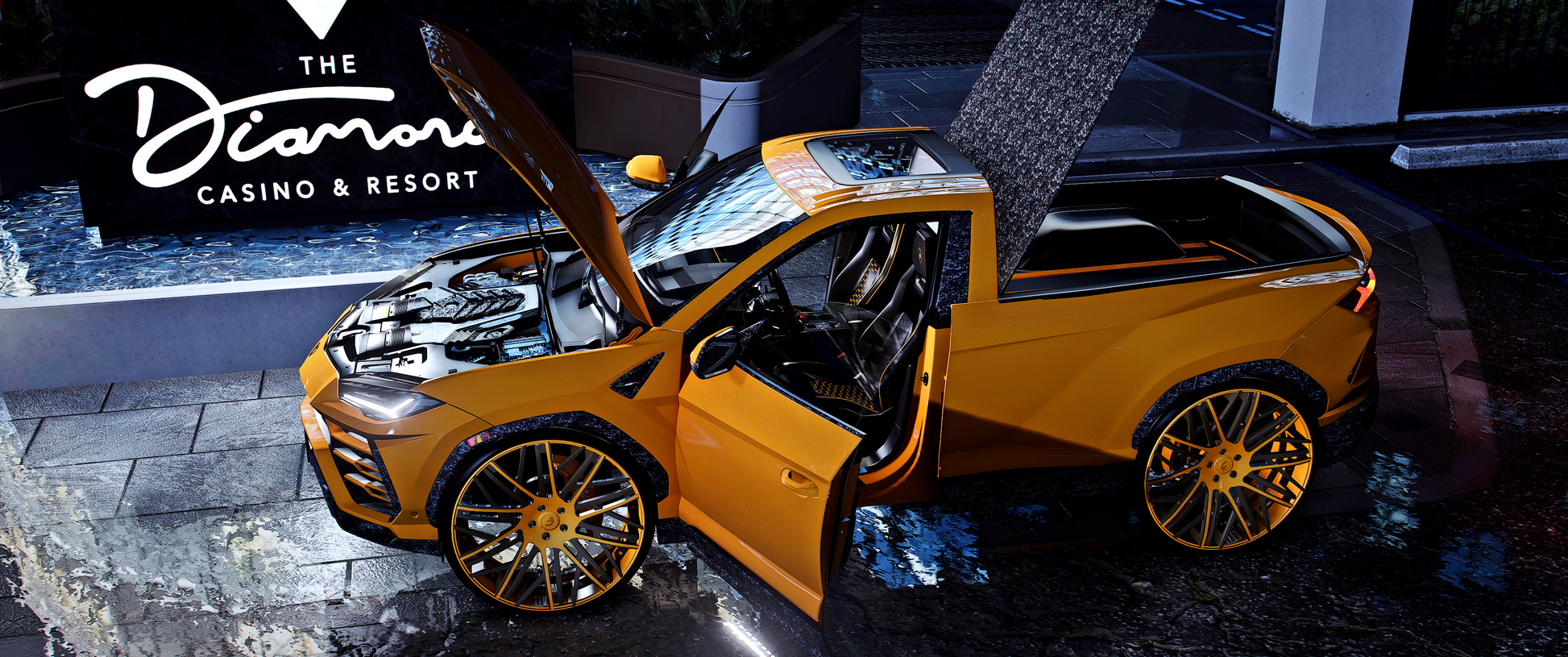 Yellow-fivem-car-standing-next-to-the-casino-from-inside